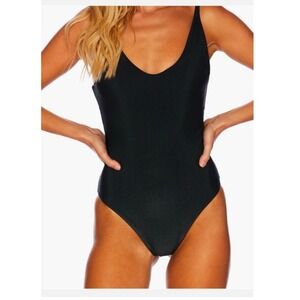 Beach Riot Reese Ribbed One Piece Swimsuit V-Neck Black Women's XS Made in USA